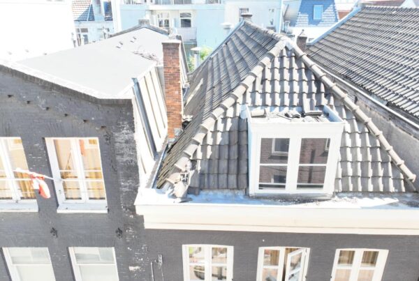 Drone-inspectie cafépand Amsterdam: pannendak met dakkapel