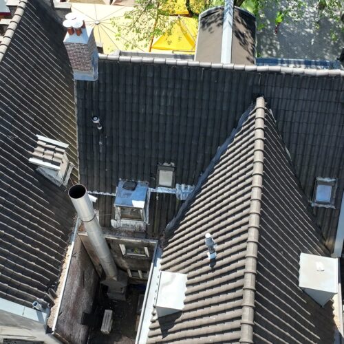 Drone-inspectie rijksmonument Amsterdam: dakvlakken van bovenaf